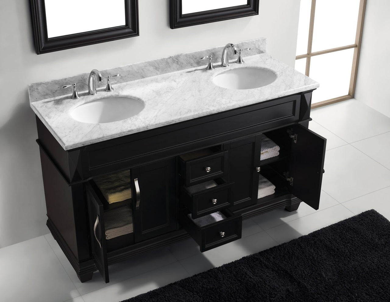 Virtu USA Victoria 60" Double Round Sink Espresso Top Vanity with Mirrors Vanity Virtu USA 