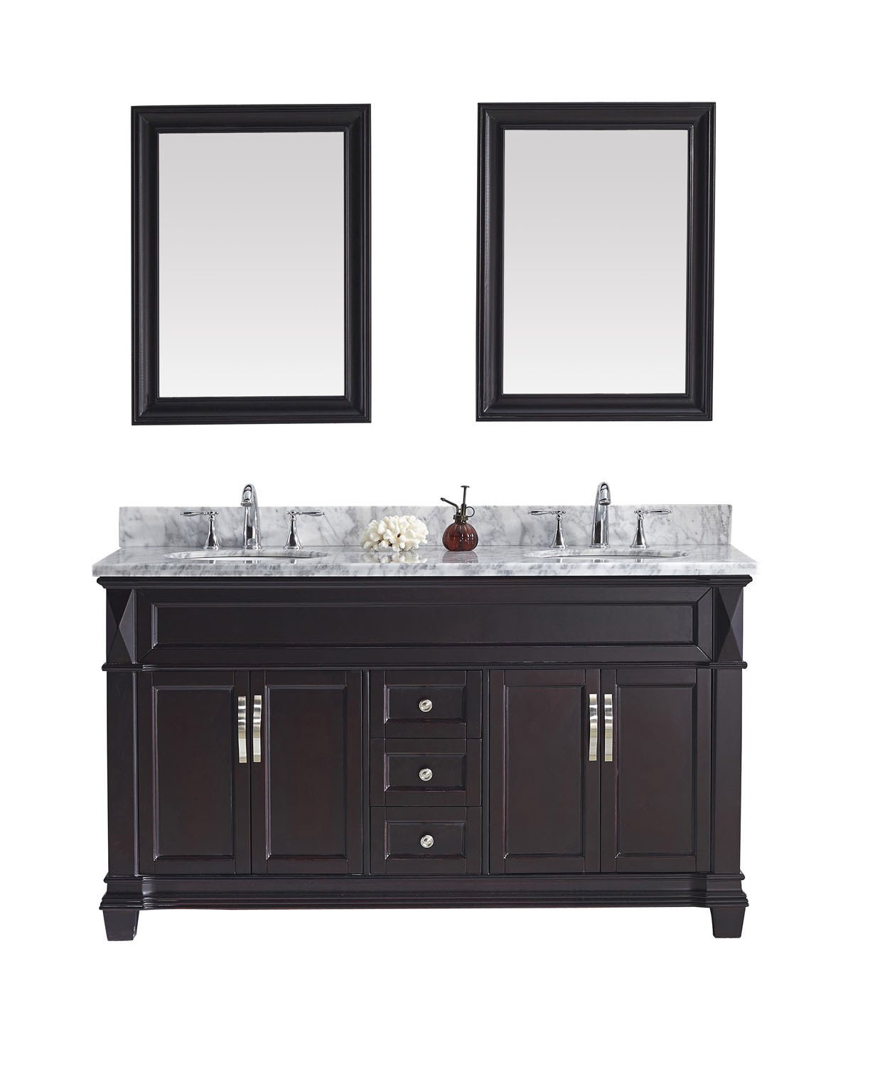 Virtu USA Victoria 60" Double Round Sink Espresso Top Vanity with Mirrors Vanity Virtu USA 