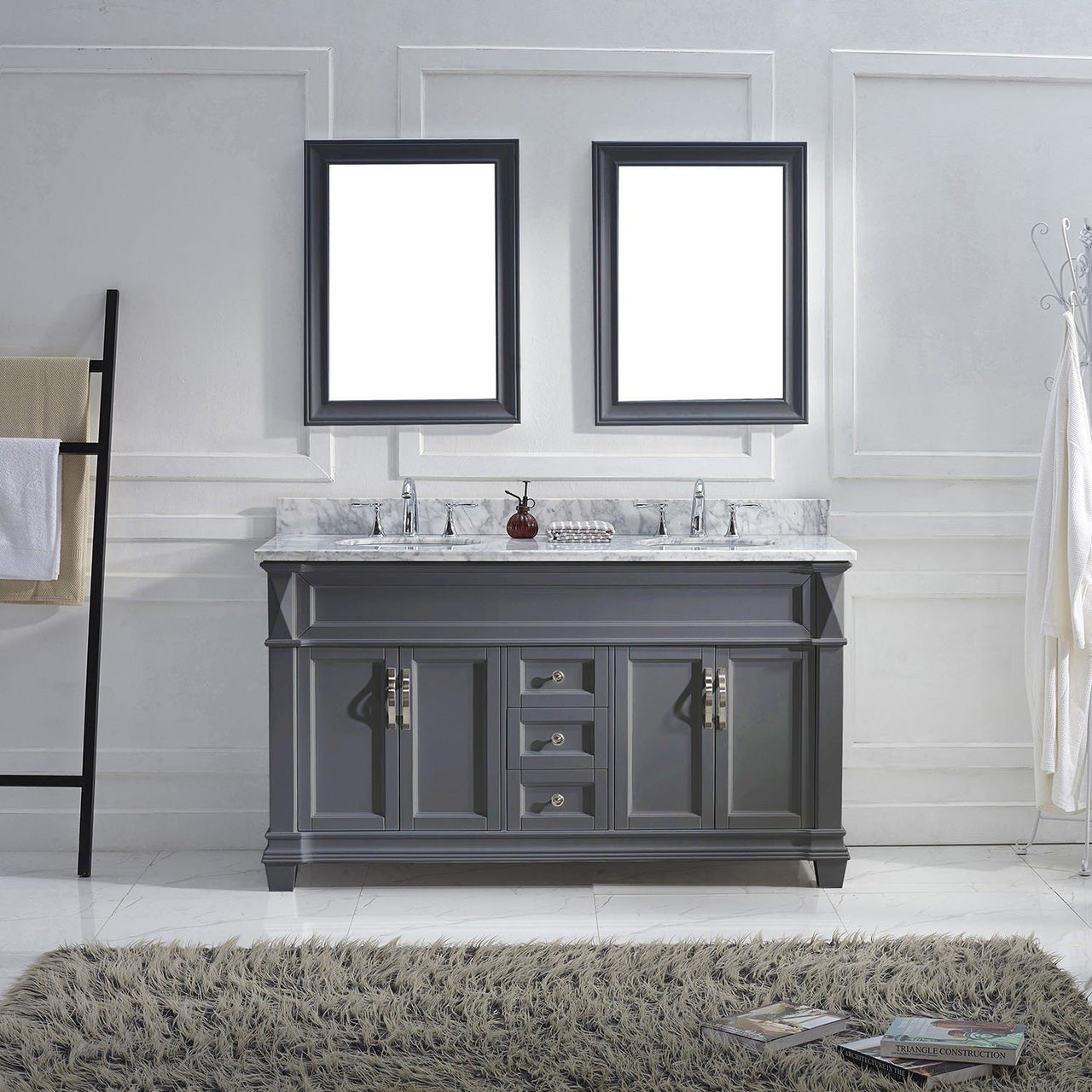 Virtu USA Victoria 60" Double Round Sink Grey Top Vanity in Grey with Mirrors Vanity Virtu USA 