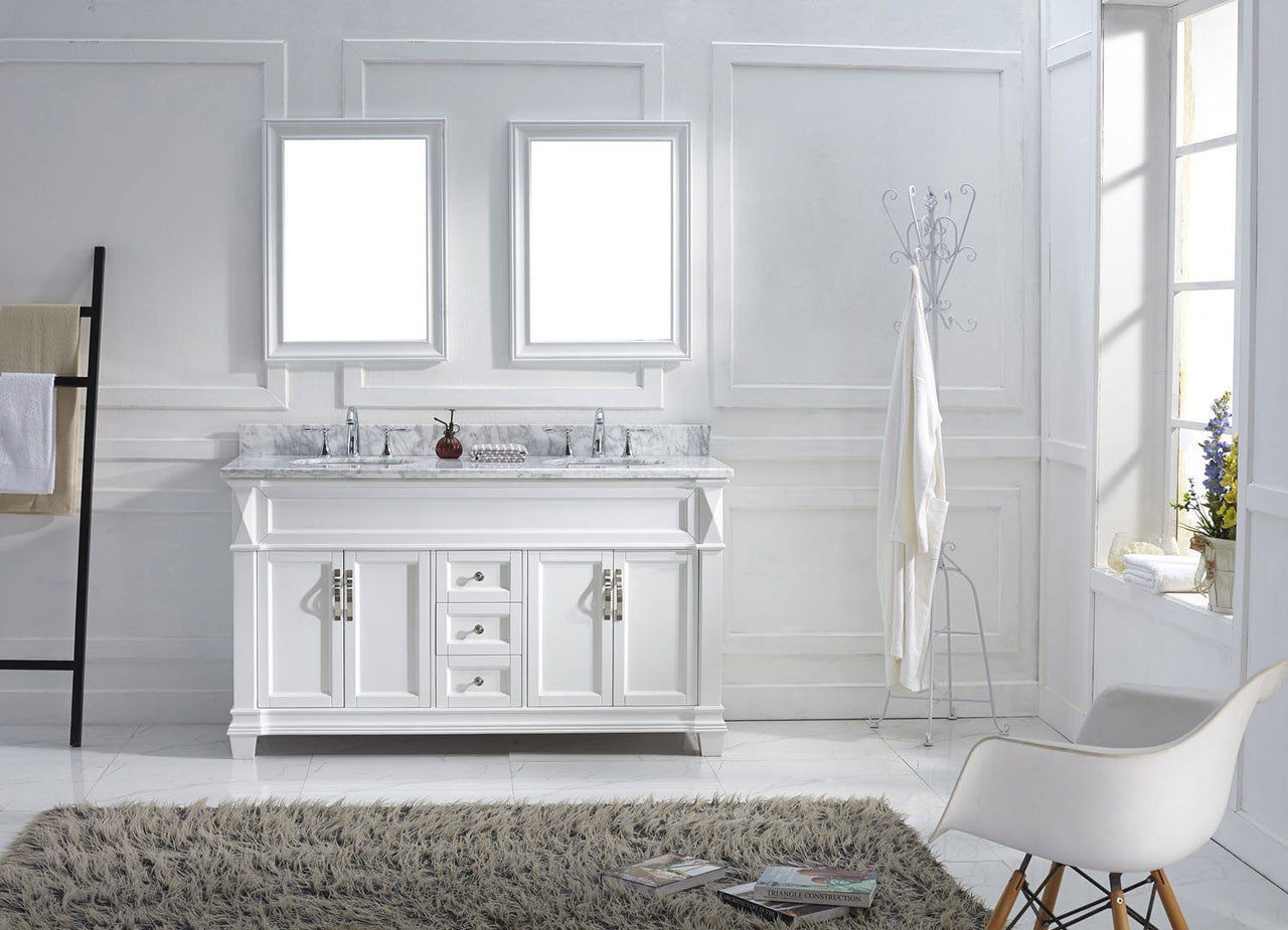 Virtu USA Victoria 60" Double Round Sink White Top Vanity in White with Mirrors Vanity Virtu USA 