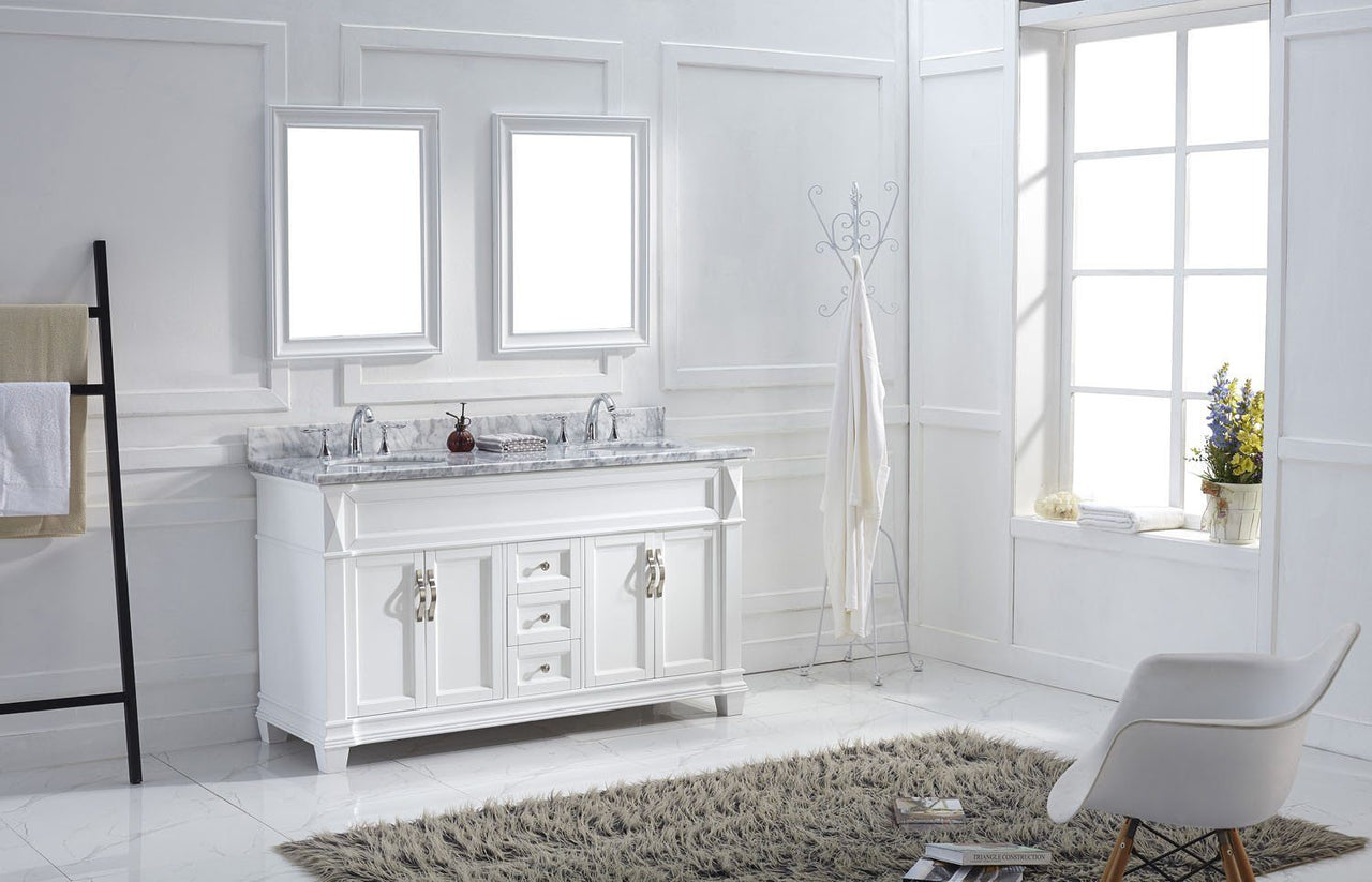 Virtu USA Victoria 60" Double Round Sink White Top Vanity in White with Mirrors Vanity Virtu USA 