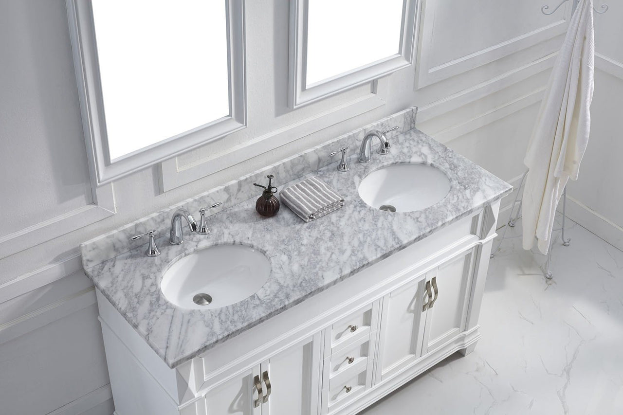 Virtu USA Victoria 60" Double Round Sink White Top Vanity in White with Mirrors Vanity Virtu USA 