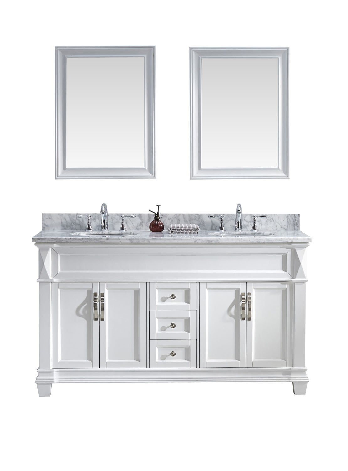 Virtu USA Victoria 60" Double Round Sink White Top Vanity in White with Mirrors Vanity Virtu USA 