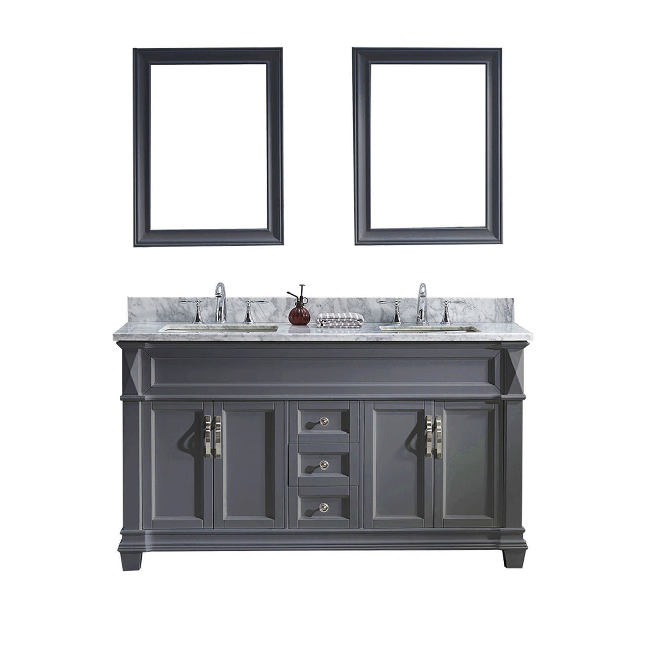 Virtu USA Victoria 60" Double Square Sink Grey Top Vanity in Grey with Mirrors Vanity Virtu USA 