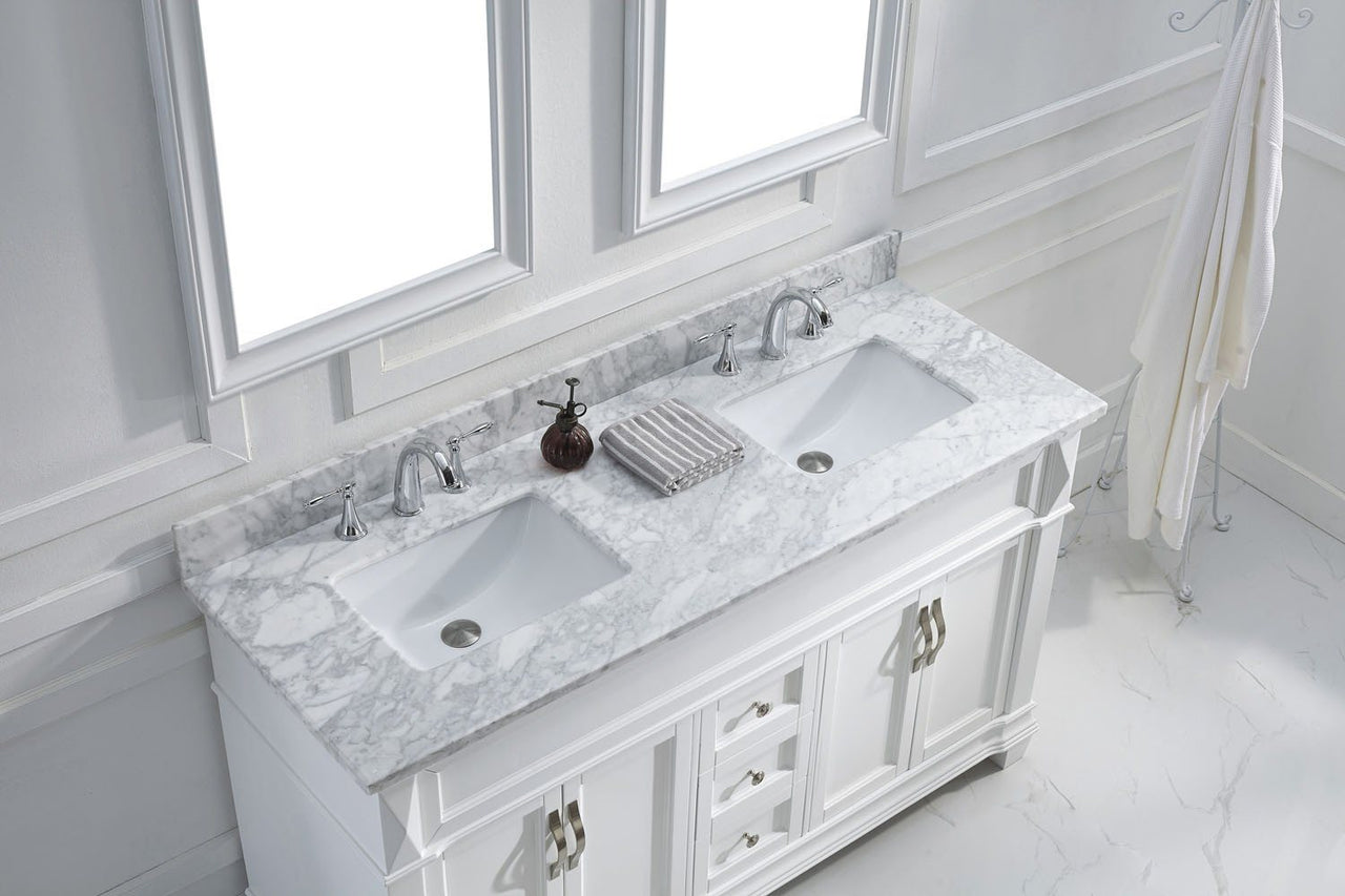 Virtu USA Victoria 60" Double Square Sink White Top Vanity in White with Mirrors Vanity Virtu USA 