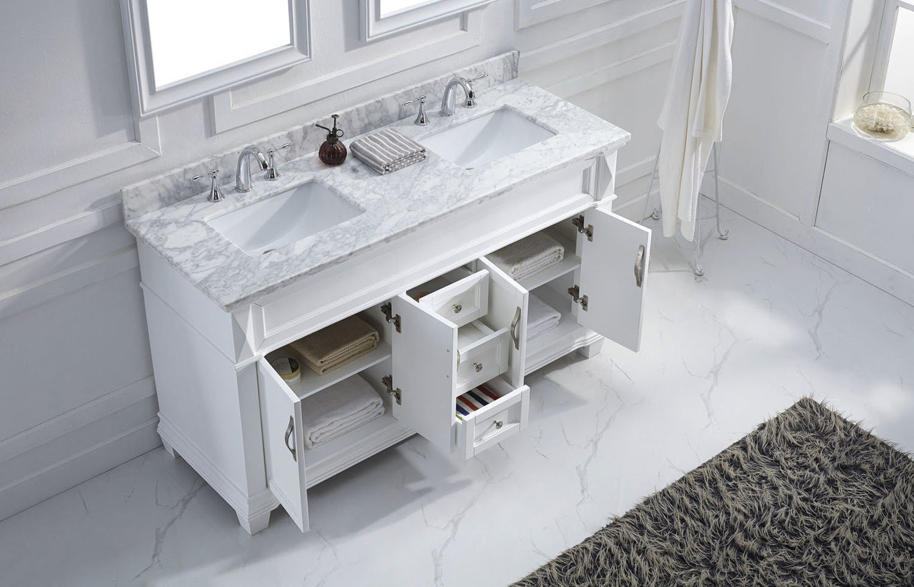 Virtu USA Victoria 60" Double Square Sink White Top Vanity in White with Mirrors Vanity Virtu USA 