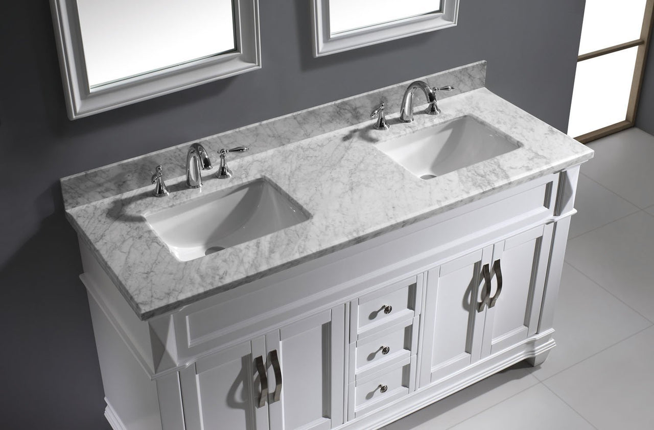 Virtu USA Victoria 60" Double Square Sink White Top Vanity in White with Mirrors Vanity Virtu USA 