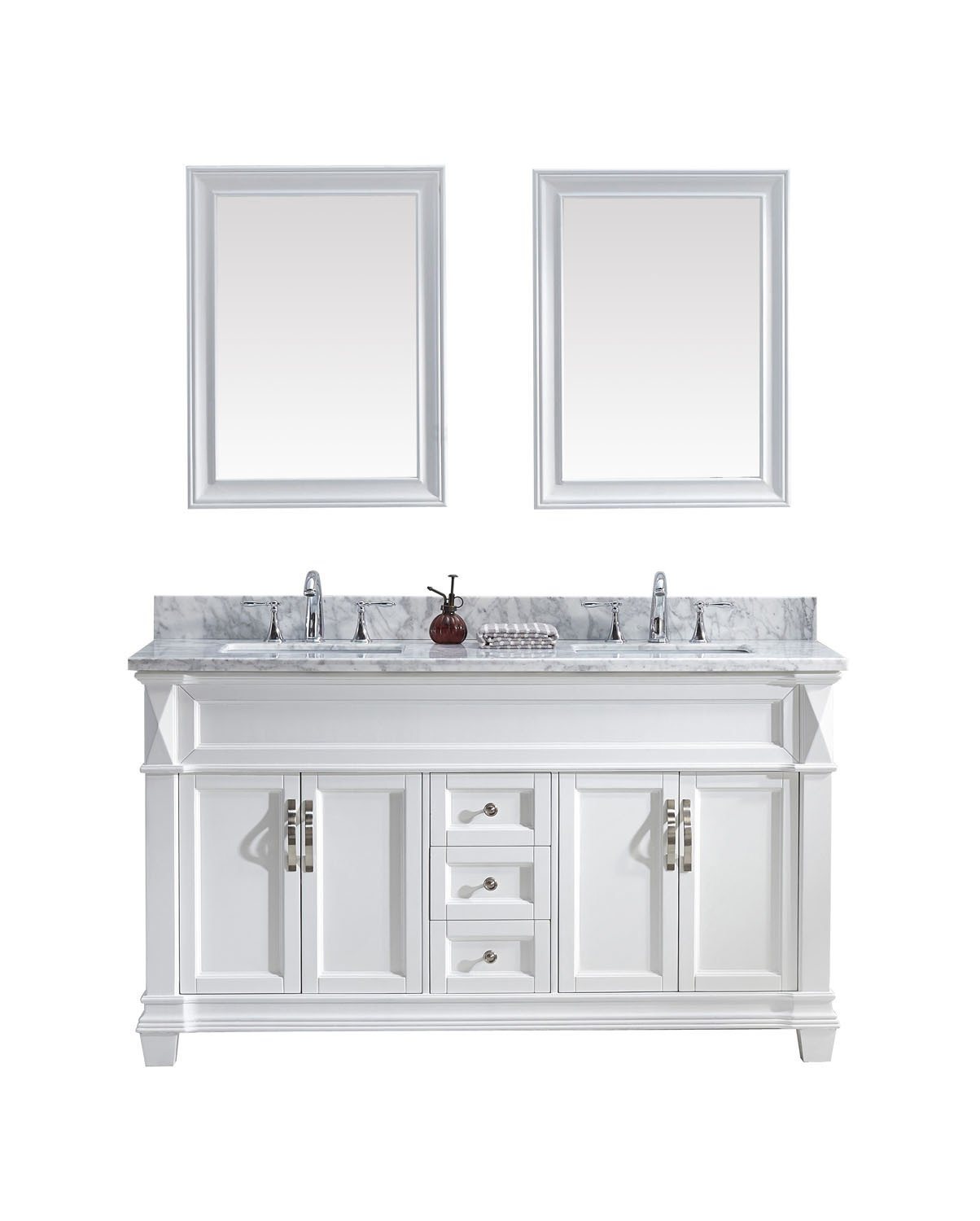 Virtu USA Victoria 60" Double Square Sink White Top Vanity in White with Mirrors Vanity Virtu USA 