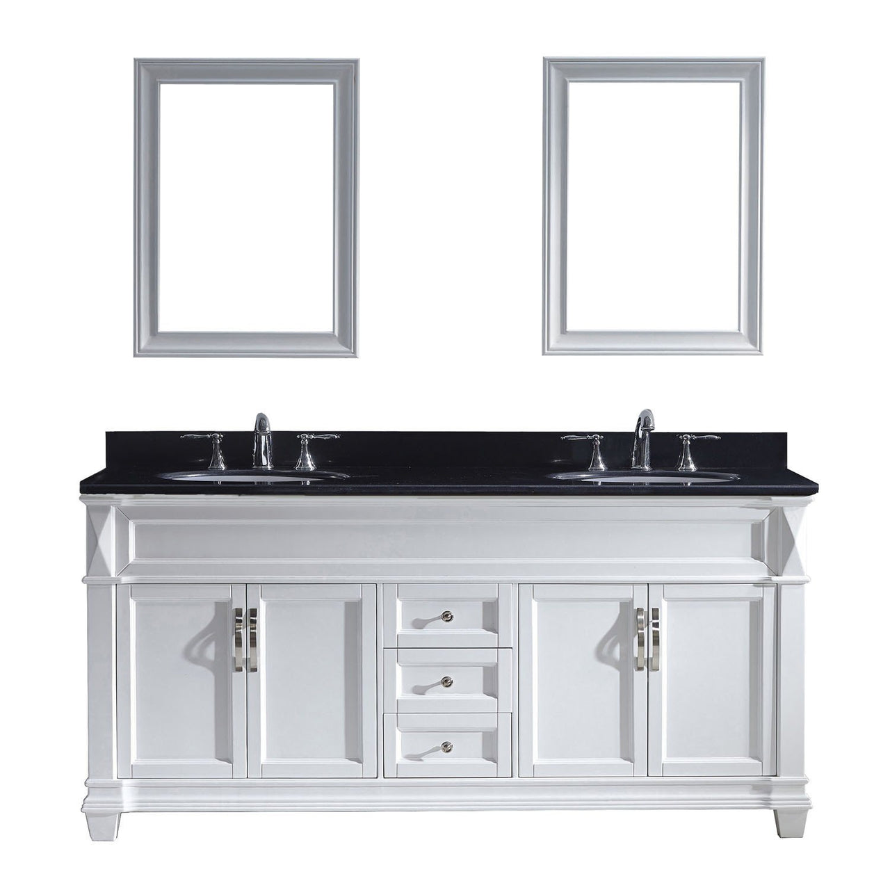 Virtu USA Victoria 72" Double Round Sink White Top Vanity in White with Mirrors Vanity Virtu USA 
