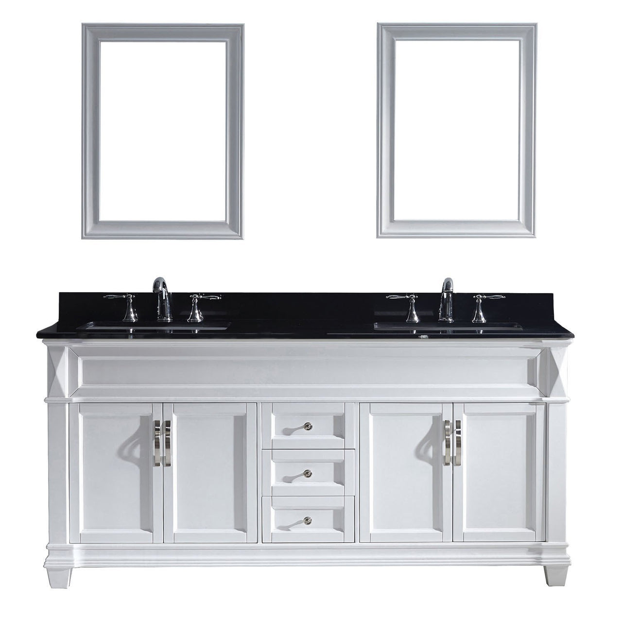 Virtu USA Victoria 72" Double Square Sink White Top Vanity in White with Mirrors Vanity Virtu USA 