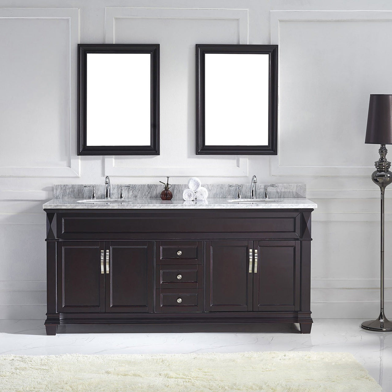 Virtu USA Victoria 72" Double Round Sink Espresso Top Vanity in Espresso with Mirrors Vanity Virtu USA 