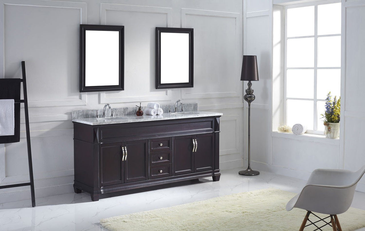 Virtu USA Victoria 72" Double Round Sink Espresso Top Vanity in Espresso with Mirrors Vanity Virtu USA 