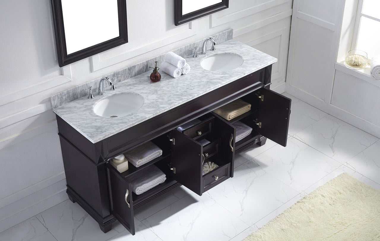 Virtu USA Victoria 72" Double Round Sink Espresso Top Vanity in Espresso with Mirrors Vanity Virtu USA 