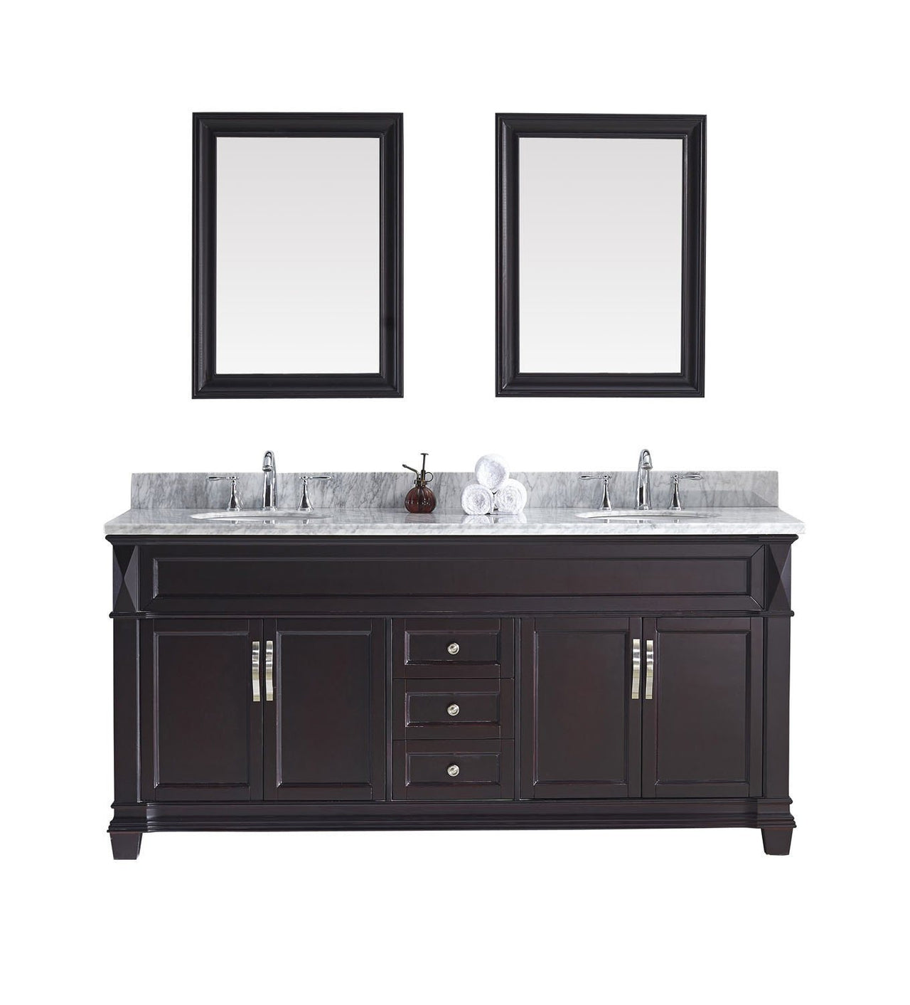 Virtu USA Victoria 72" Double Round Sink Espresso Top Vanity in Espresso with Mirrors Vanity Virtu USA 