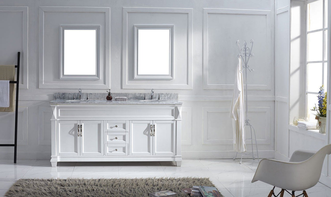 Virtu USA Victoria 72" Double Round Sink White Top Vanity in White with Mirrors Vanity Virtu USA 