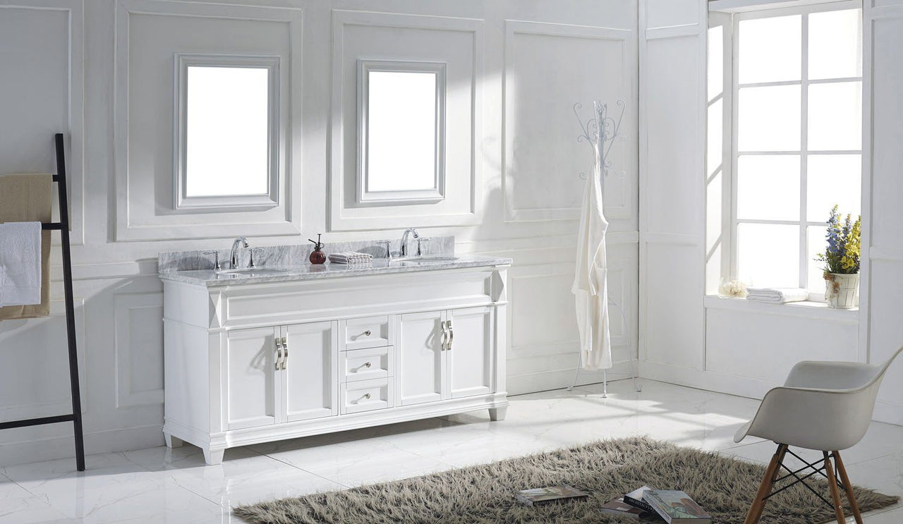 Virtu USA Victoria 72" Double Round Sink White Top Vanity in White with Mirrors Vanity Virtu USA 