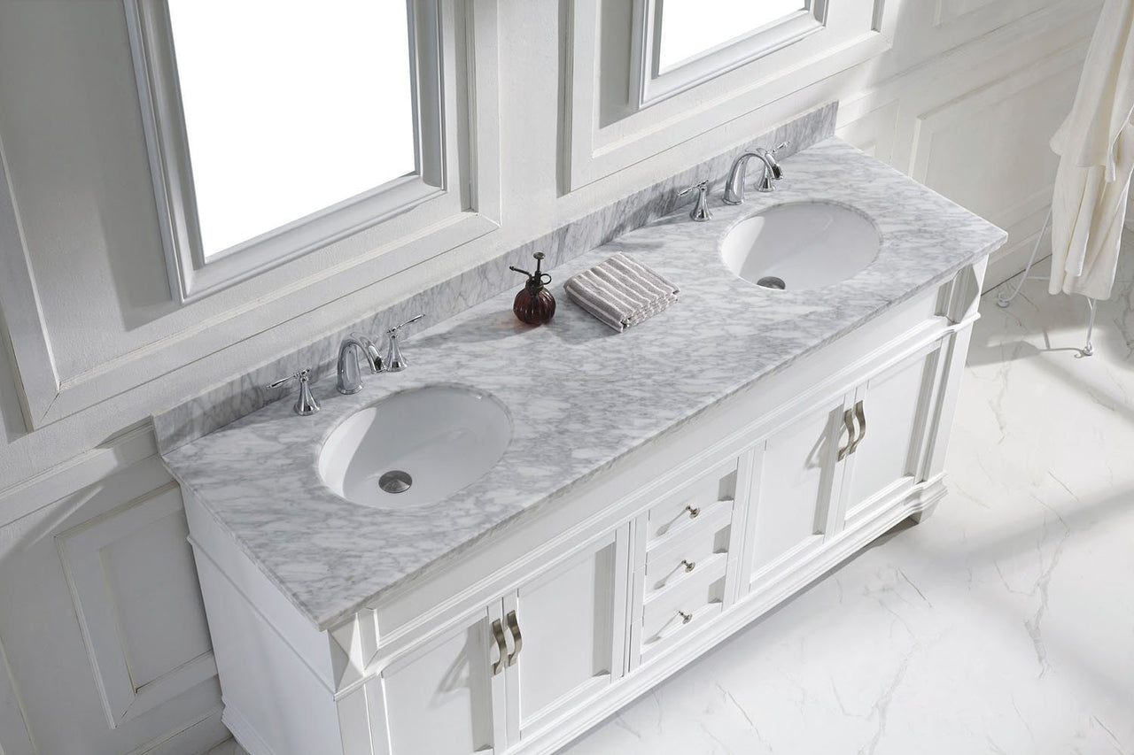 Virtu USA Victoria 72" Double Round Sink White Top Vanity in White with Mirrors Vanity Virtu USA 