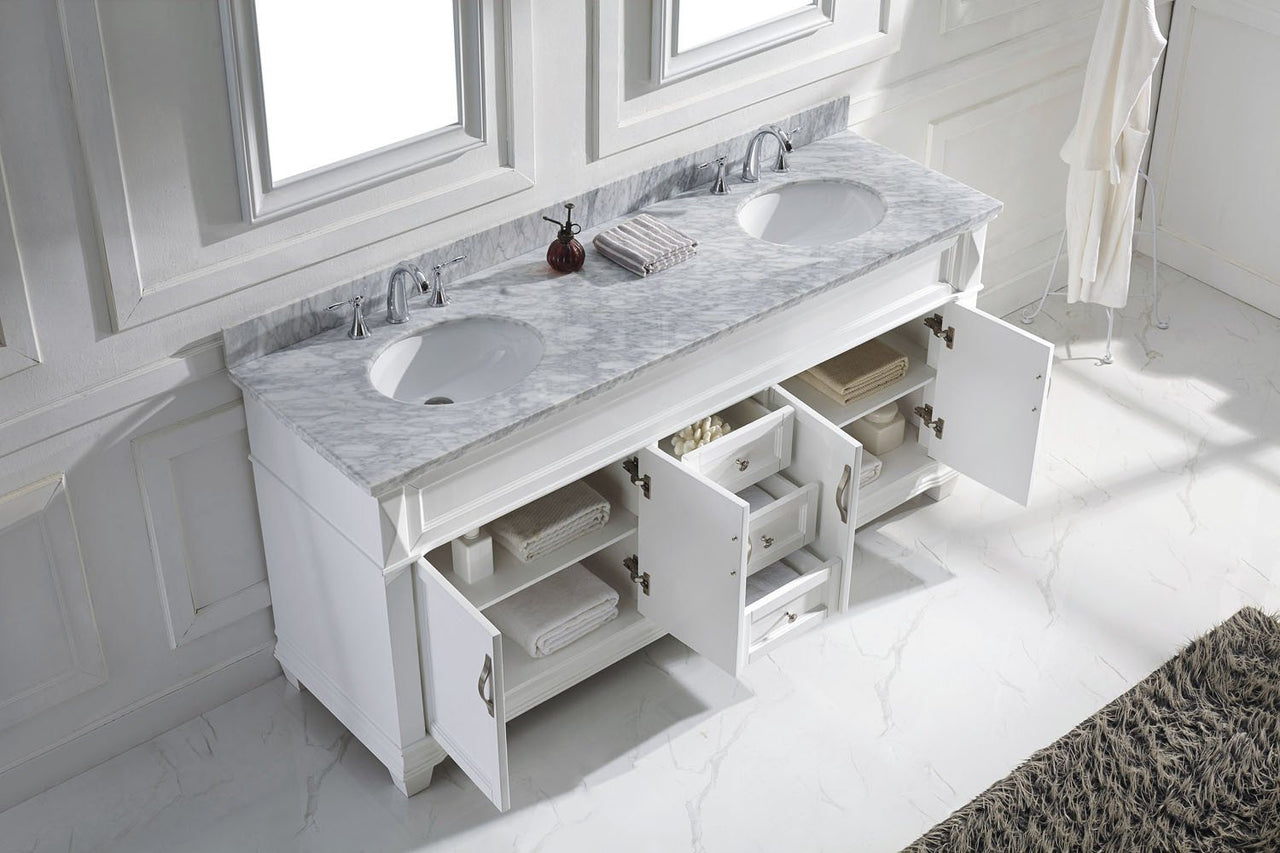 Virtu USA Victoria 72" Double Round Sink White Top Vanity in White with Mirrors Vanity Virtu USA 