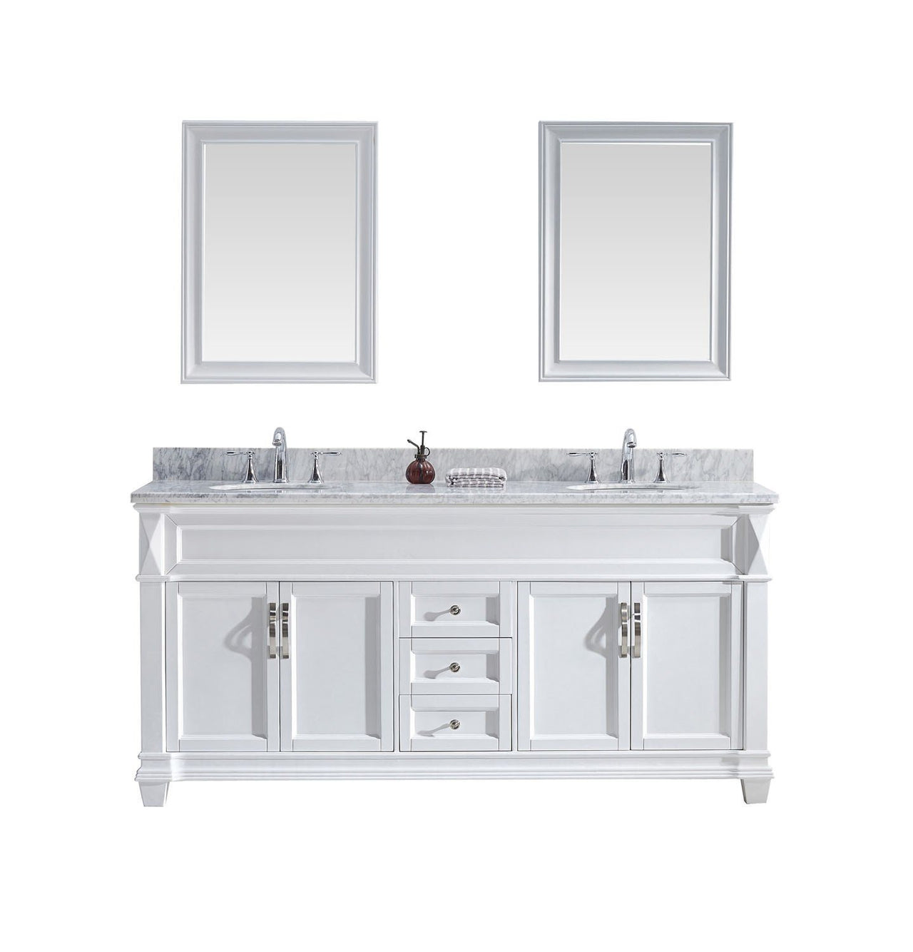 Virtu USA Victoria 72" Double Round Sink White Top Vanity in White with Mirrors Vanity Virtu USA 