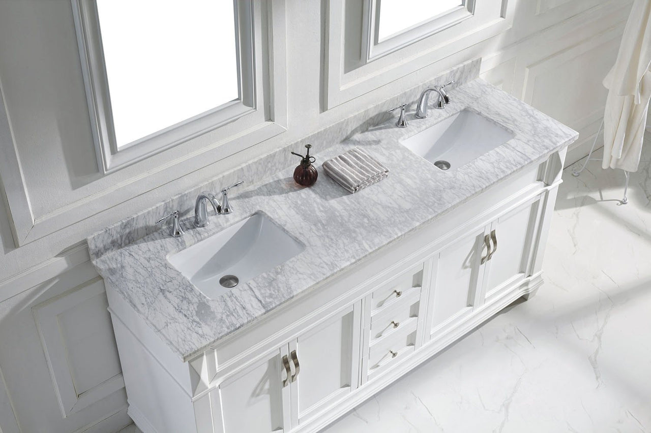 Virtu USA Victoria 72" Double Square Sink White Top Vanity in White with Mirrors Vanity Virtu USA 