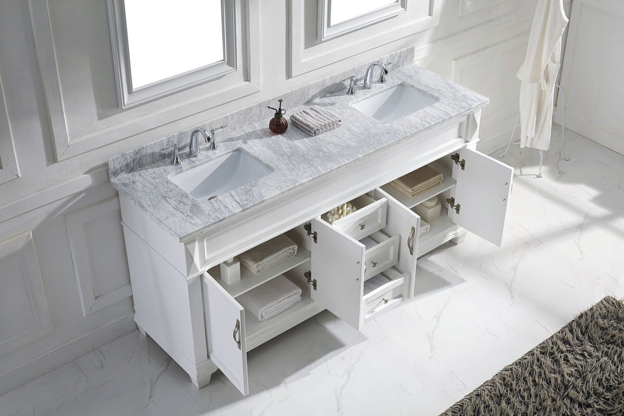 Virtu USA Victoria 72" Double Square Sink White Top Vanity in White with Mirrors Vanity Virtu USA 