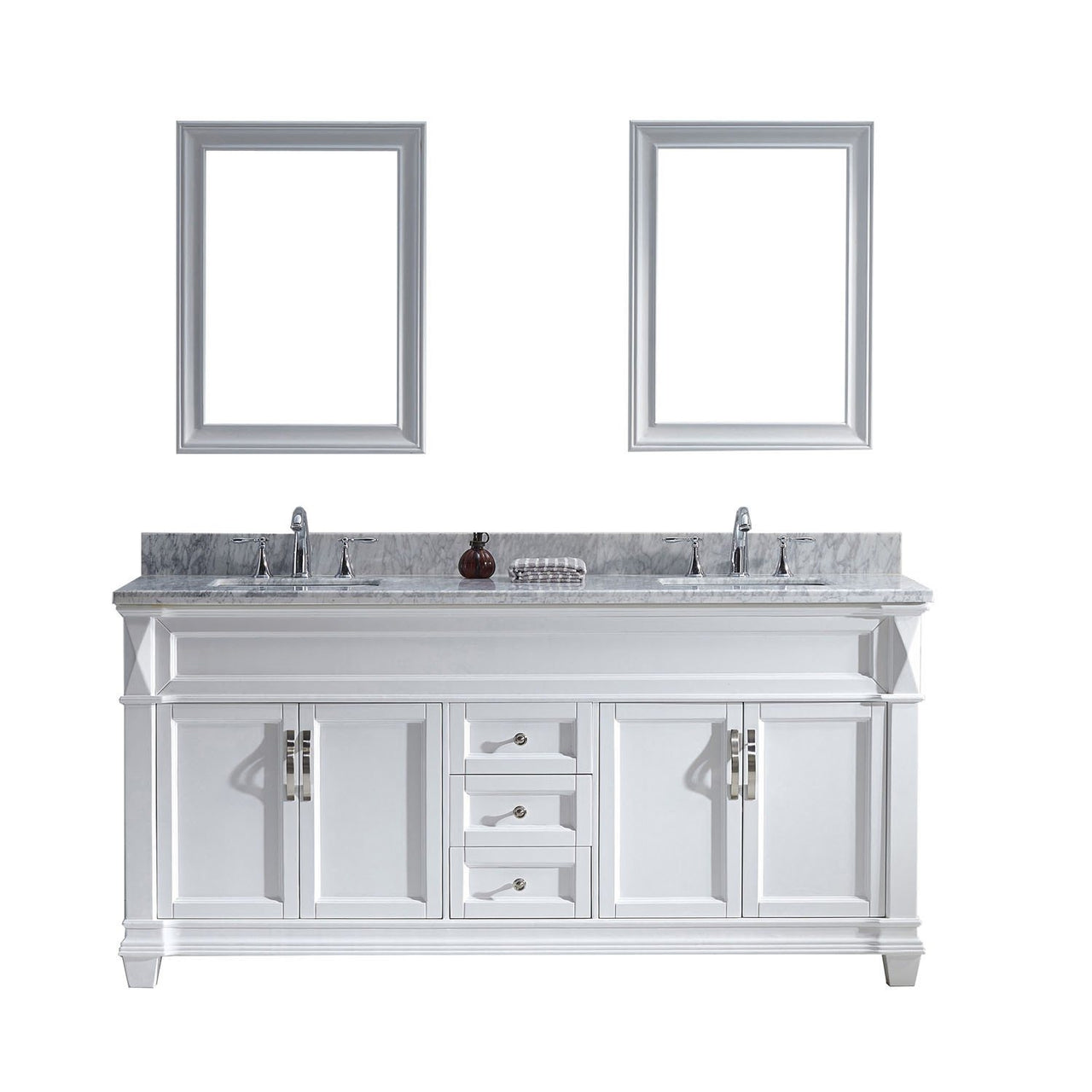 Virtu USA Victoria 72" Double Square Sink White Top Vanity in White with Mirrors Vanity Virtu USA 