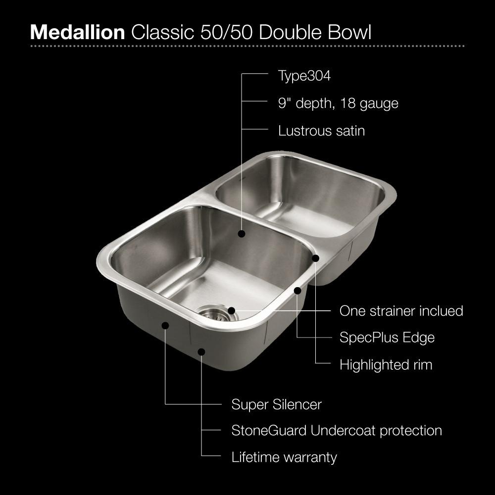 Houzer Medallion Classic Series Undermount Stainless Steel 50/50 Double Bowl Kitchen Sink Kitchen Sink - Undermount Houzer 