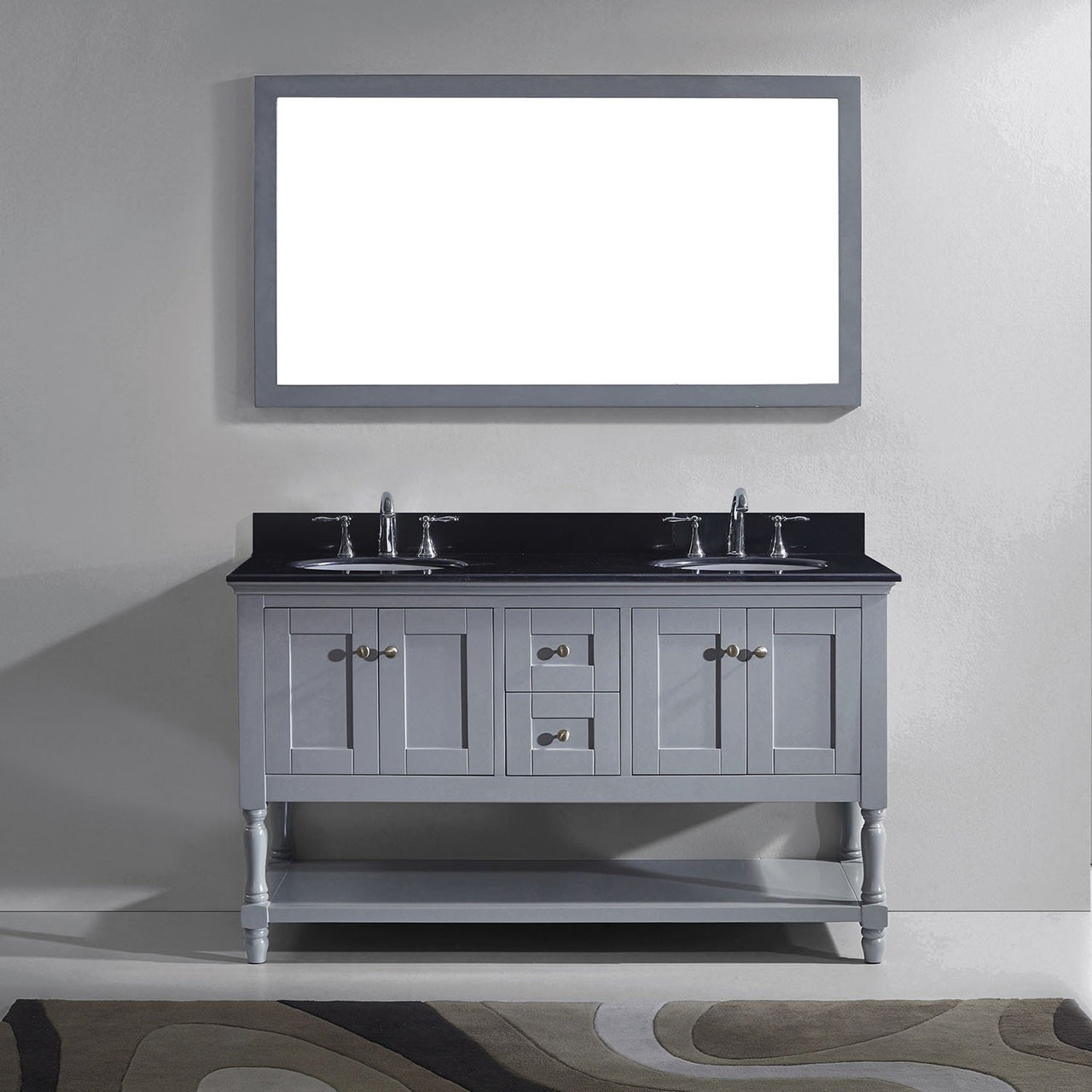 Virtu USA Julianna 60" Double Round Sink Grey Top Vanity in Grey with Mirror Vanity Virtu USA 