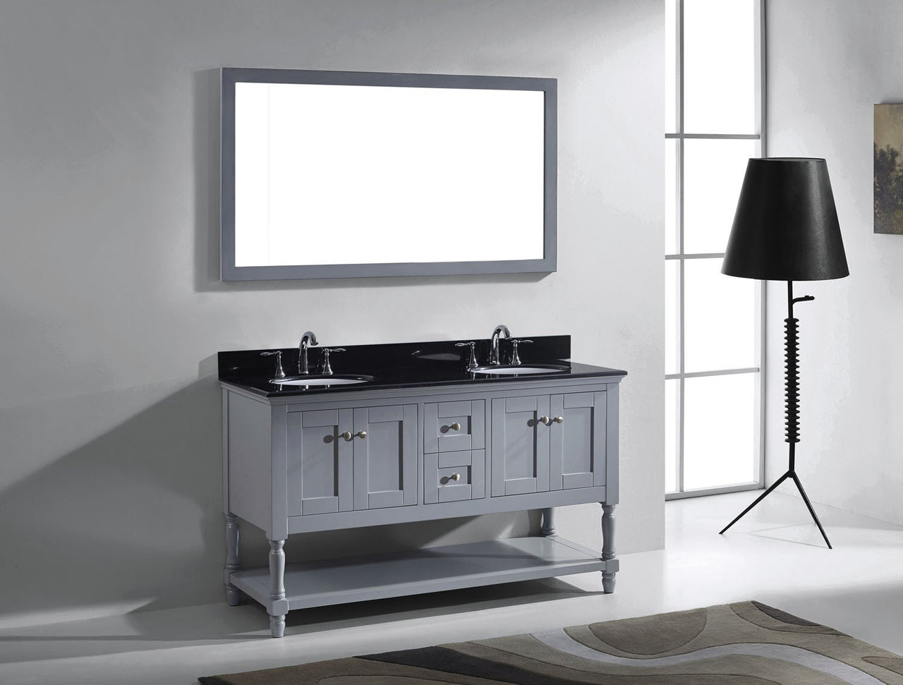 Virtu USA Julianna 60" Double Round Sink Grey Top Vanity in Grey with Mirror Vanity Virtu USA 