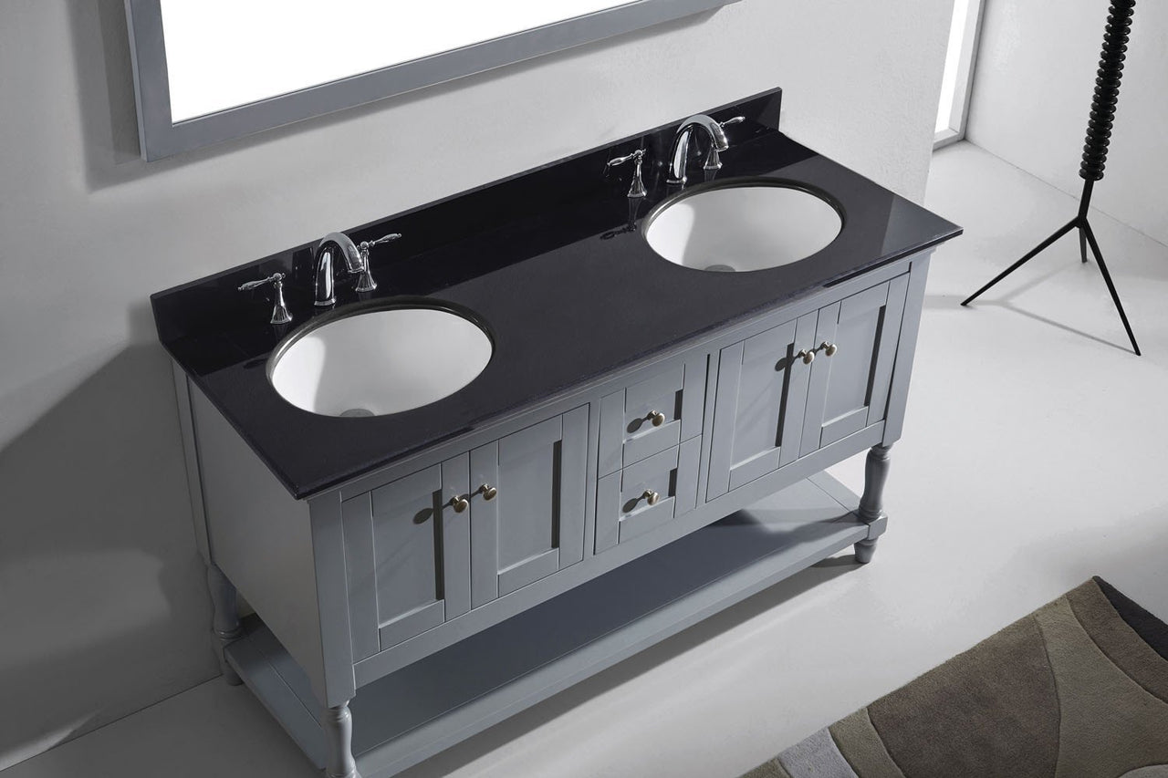 Virtu USA Julianna 60" Double Round Sink Grey Top Vanity in Grey with Mirror Vanity Virtu USA 