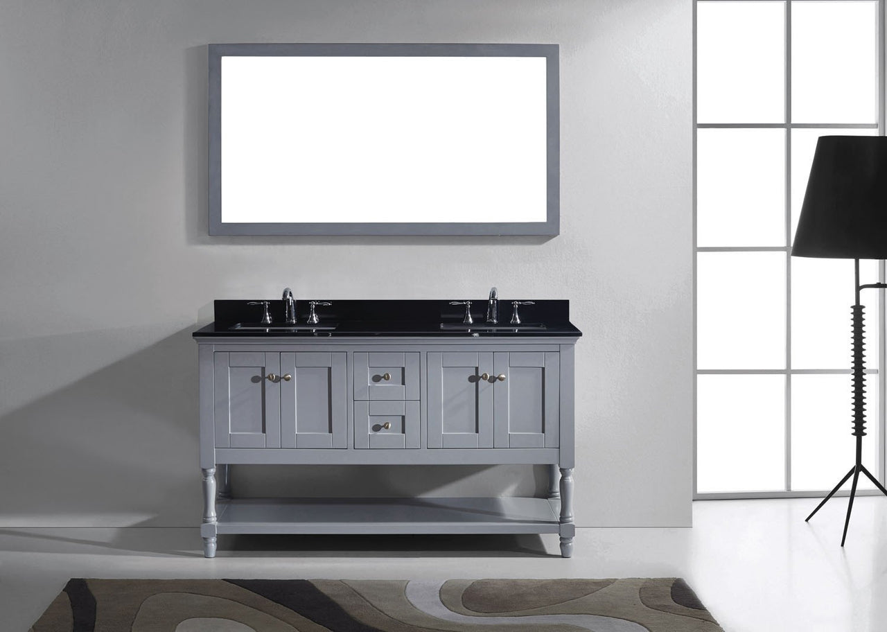 Virtu USA Julianna 60" Double Square Sink Grey Top Vanity in Grey with Mirror Vanity Virtu USA 