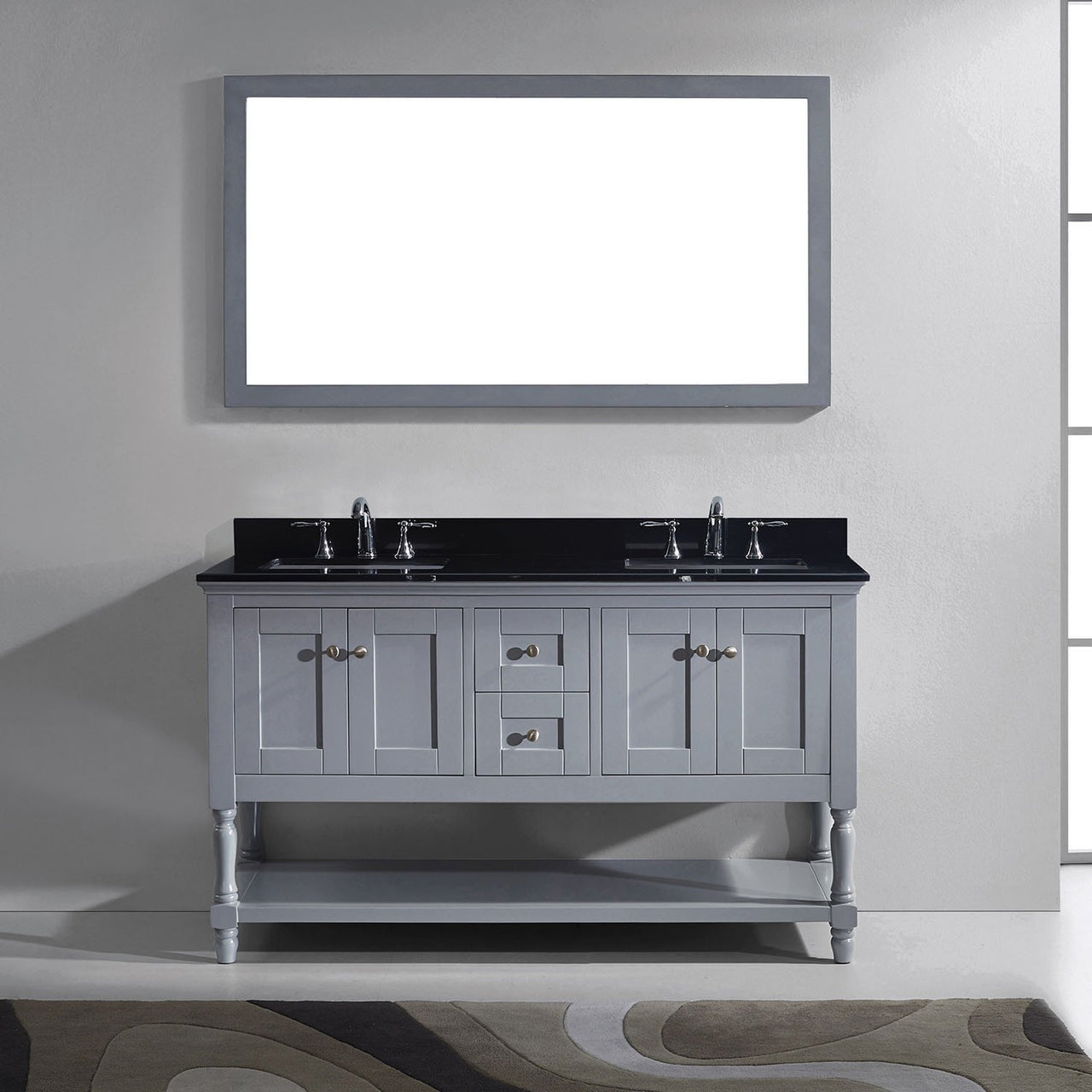 Virtu USA Julianna 60" Double Square Sink Grey Top Vanity in Grey with Mirror Vanity Virtu USA 