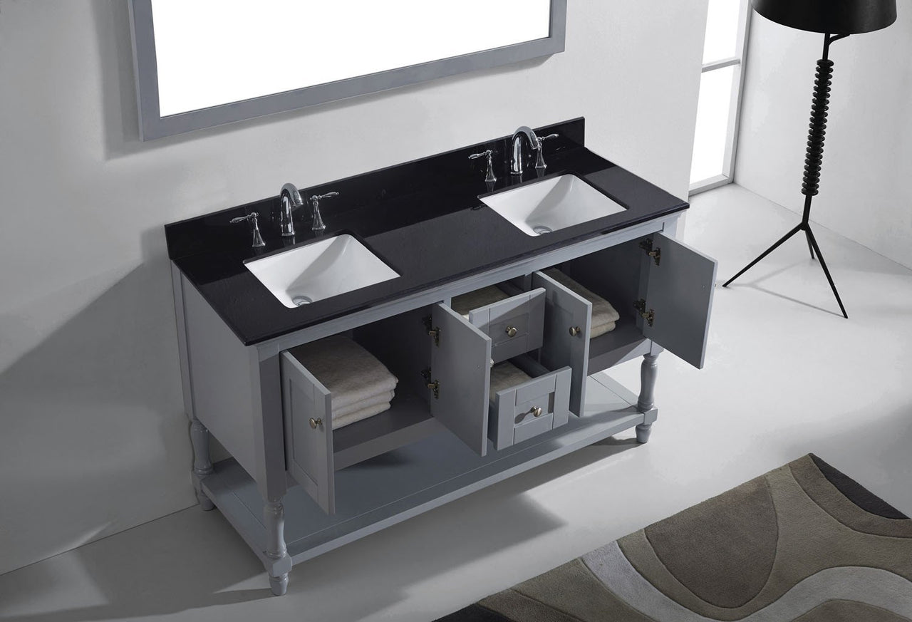 Virtu USA Julianna 60" Double Square Sink Grey Top Vanity in Grey with Mirror Vanity Virtu USA 