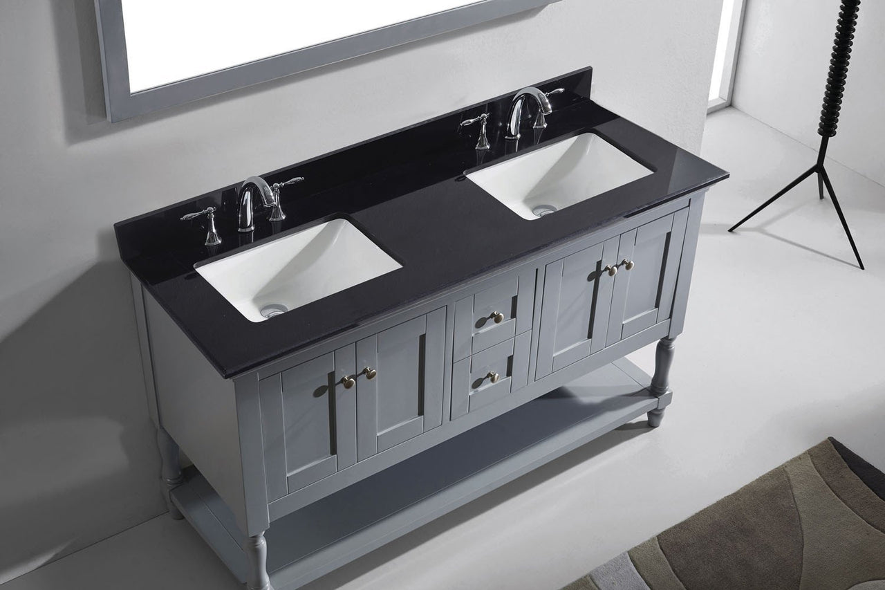 Virtu USA Julianna 60" Double Square Sink Grey Top Vanity in Grey with Mirror Vanity Virtu USA 