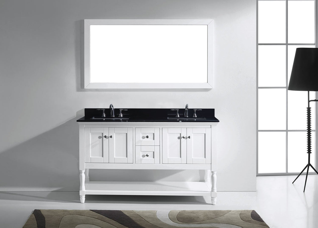 Virtu USA Julianna 60" Double Square Sink White Top Vanity in White with Mirror Vanity Virtu USA 