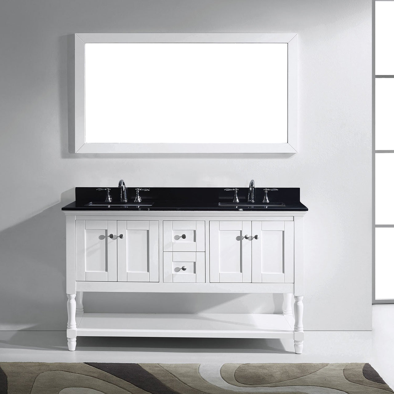 Virtu USA Julianna 60" Double Square Sink White Top Vanity in White with Mirror Vanity Virtu USA 