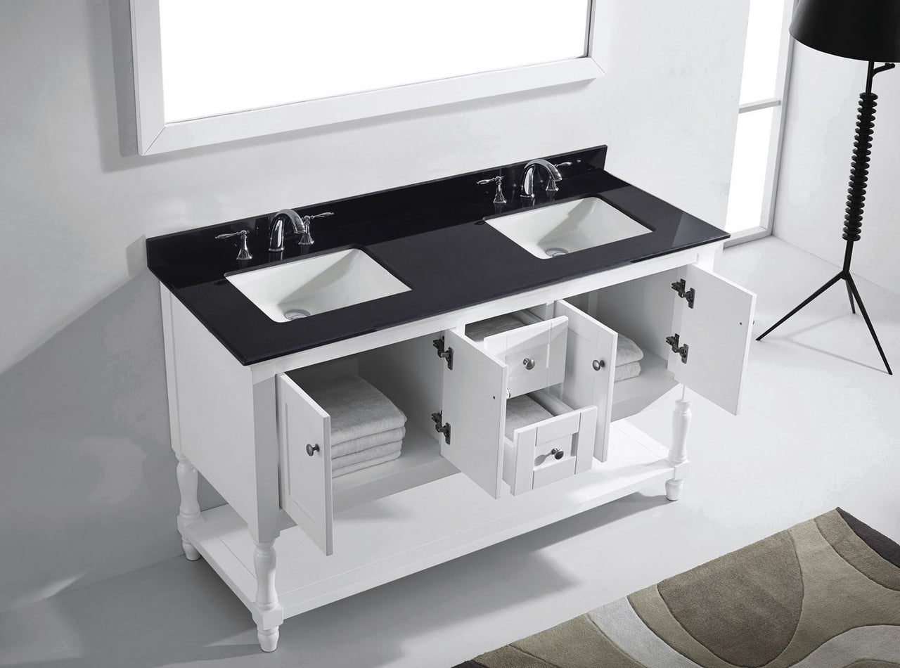 Virtu USA Julianna 60" Double Square Sink White Top Vanity in White with Mirror Vanity Virtu USA 