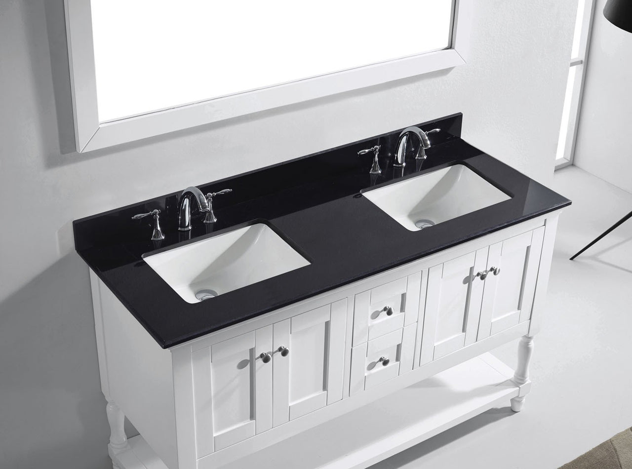 Virtu USA Julianna 60" Double Square Sink White Top Vanity in White with Mirror Vanity Virtu USA 