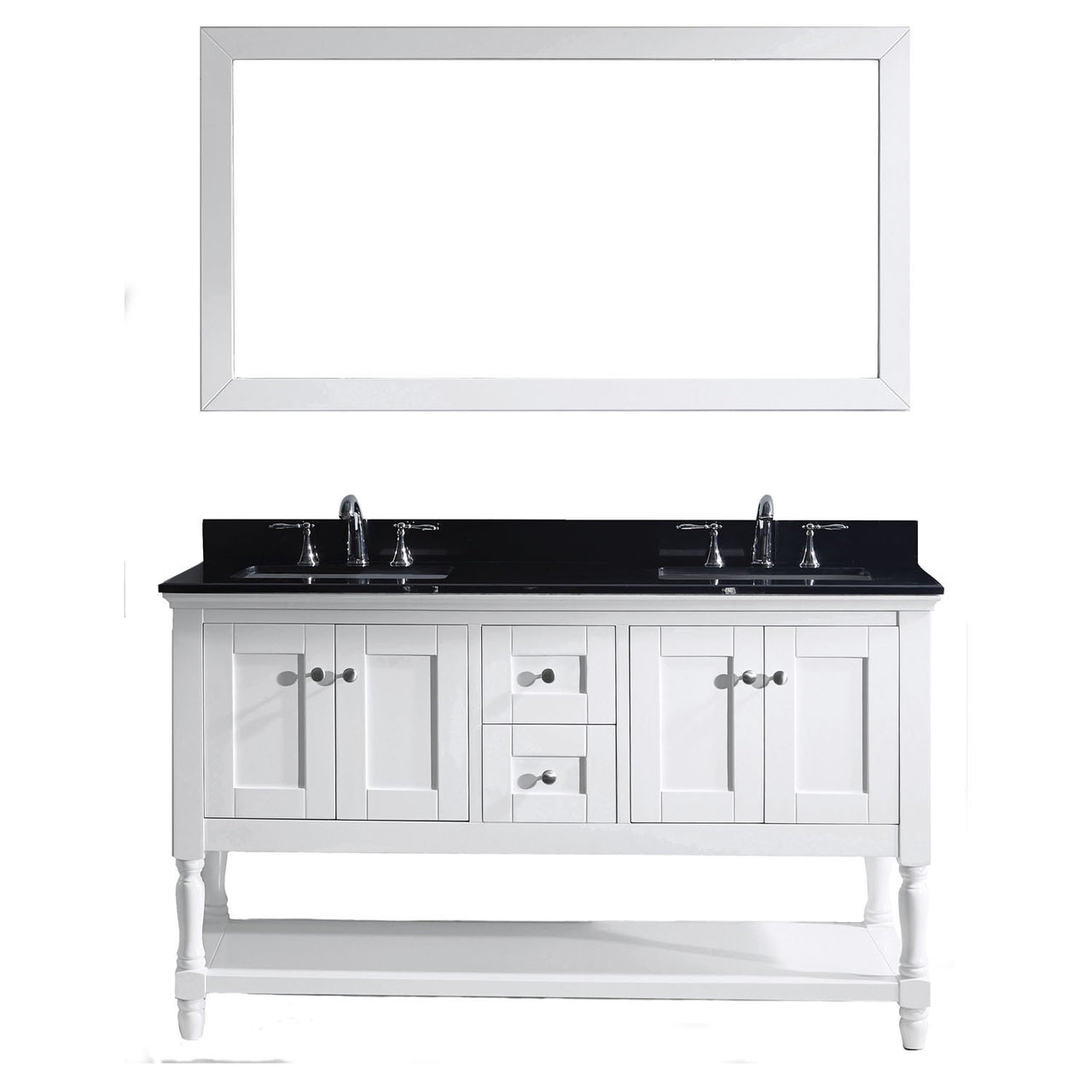 Virtu USA Julianna 60" Double Square Sink White Top Vanity in White with Mirror Vanity Virtu USA 