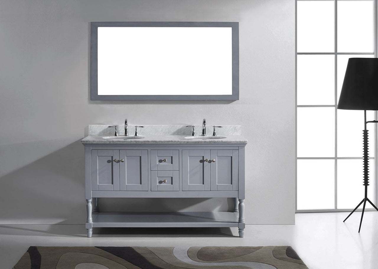 Virtu USA Julianna 60" Double Round Sink Grey Top Vanity in Grey with Mirror Vanity Virtu USA 