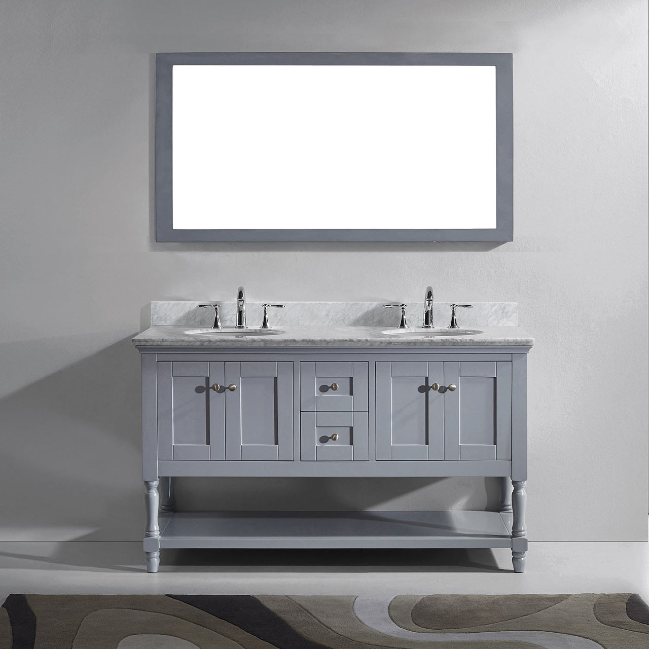 Virtu USA Julianna 60" Double Round Sink Grey Top Vanity in Grey with Mirror Vanity Virtu USA 