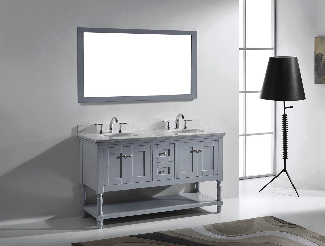 Virtu USA Julianna 60" Double Round Sink Grey Top Vanity in Grey with Mirror Vanity Virtu USA 