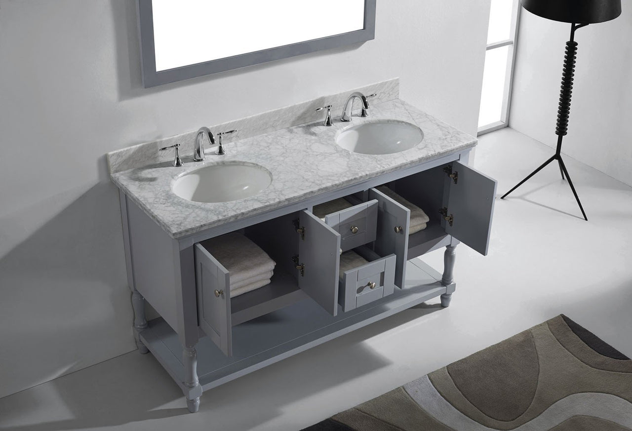 Virtu USA Julianna 60" Double Round Sink Grey Top Vanity in Grey with Mirror Vanity Virtu USA 