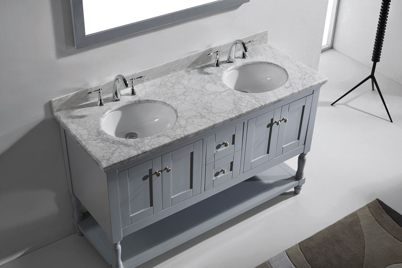 Virtu USA Julianna 60" Double Round Sink Grey Top Vanity in Grey with Mirror Vanity Virtu USA 