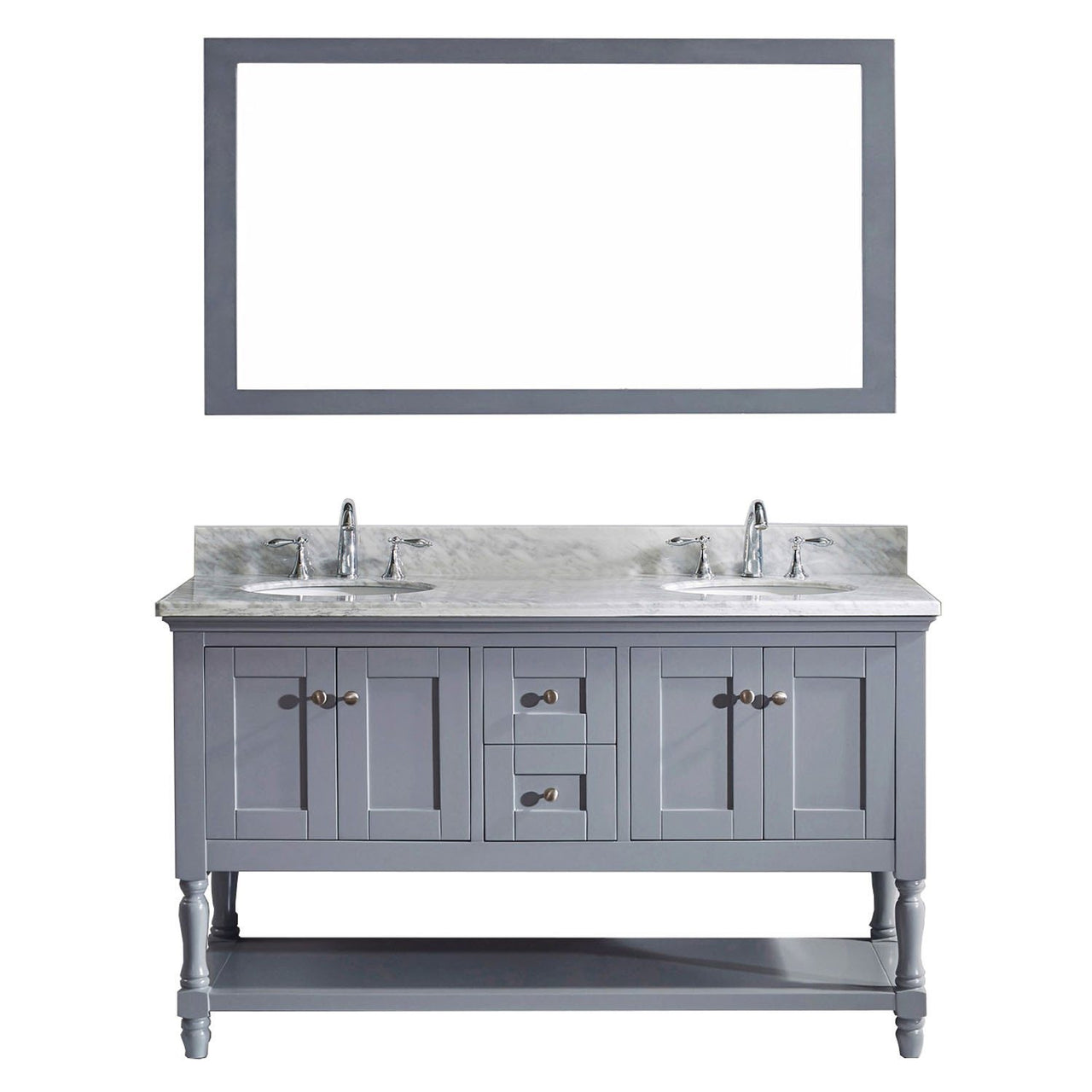 Virtu USA Julianna 60" Double Round Sink Grey Top Vanity in Grey with Mirror Vanity Virtu USA 