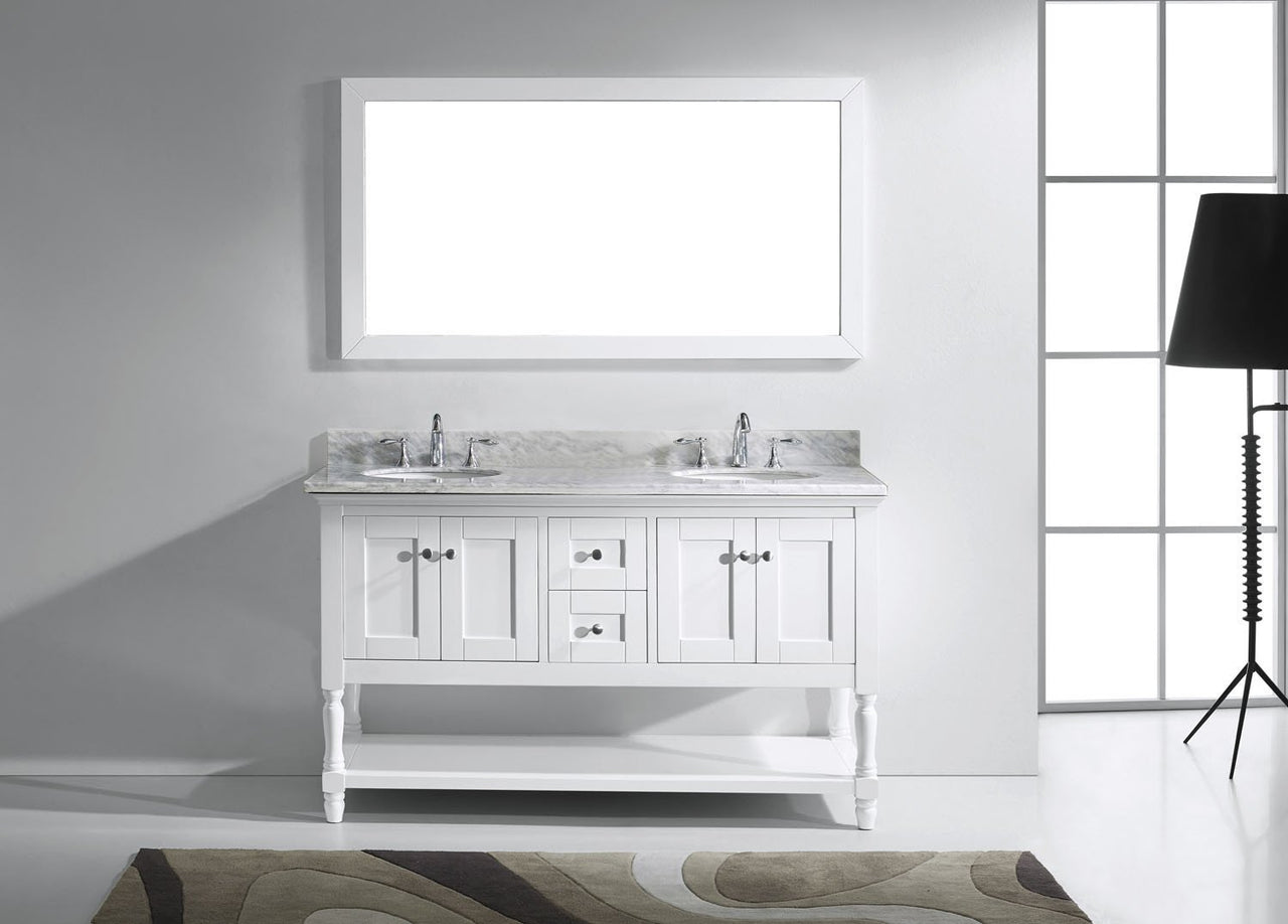 Virtu USA Julianna 60" Double Round Sink White Top Vanity in White with Mirror Vanity Virtu USA 