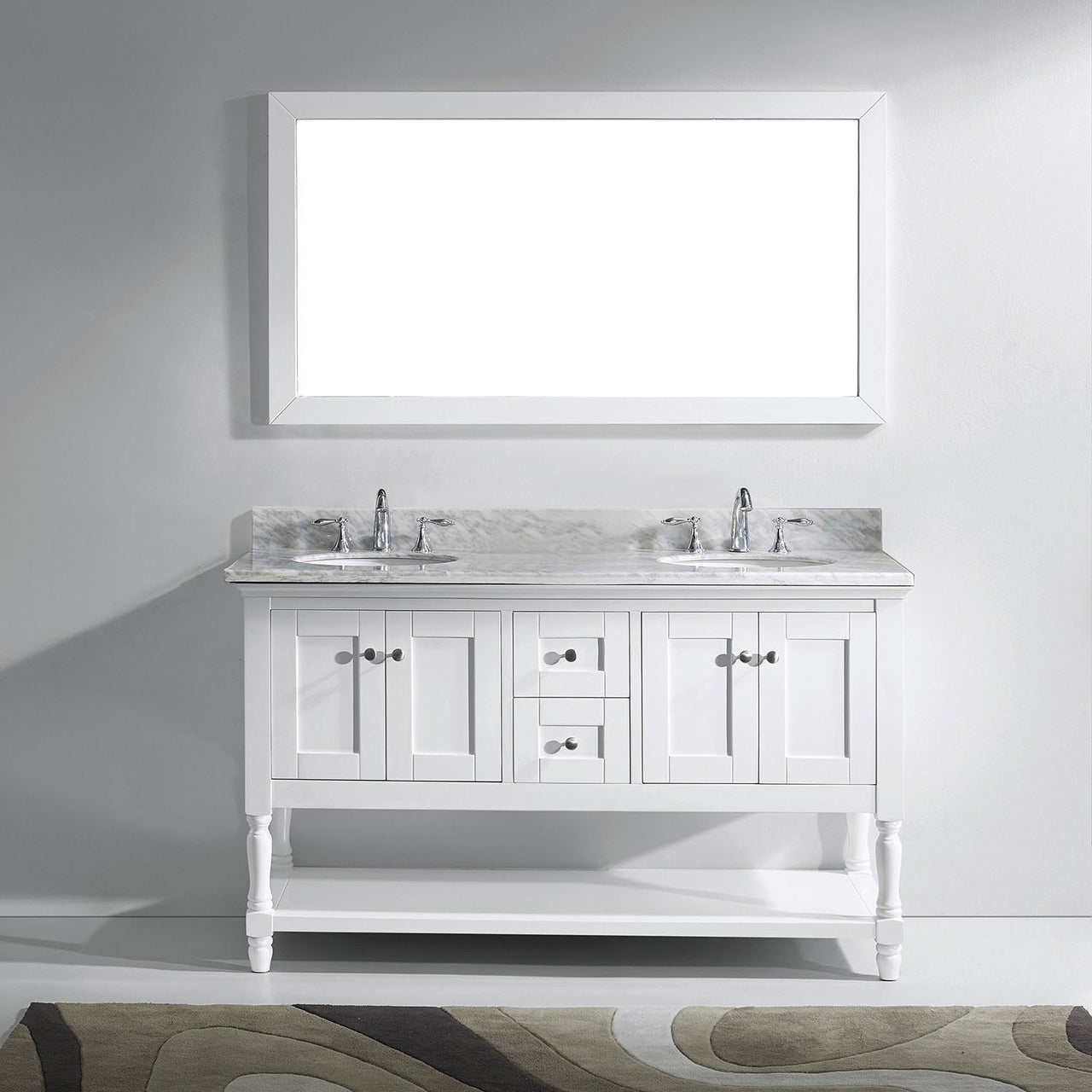 Virtu USA Julianna 60" Double Round Sink White Top Vanity in White with Mirror Vanity Virtu USA 