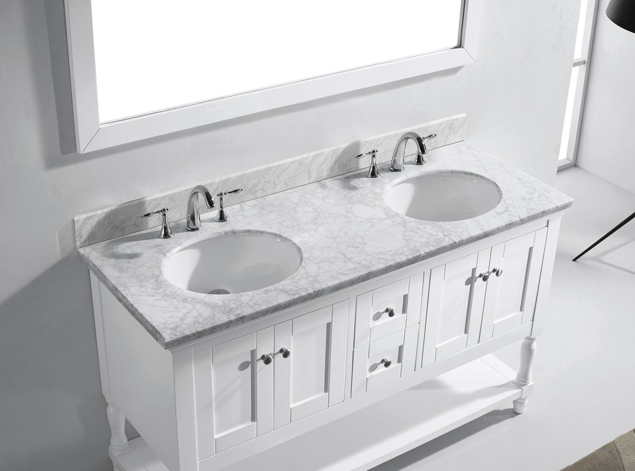 Virtu USA Julianna 60" Double Round Sink White Top Vanity in White with Mirror Vanity Virtu USA 