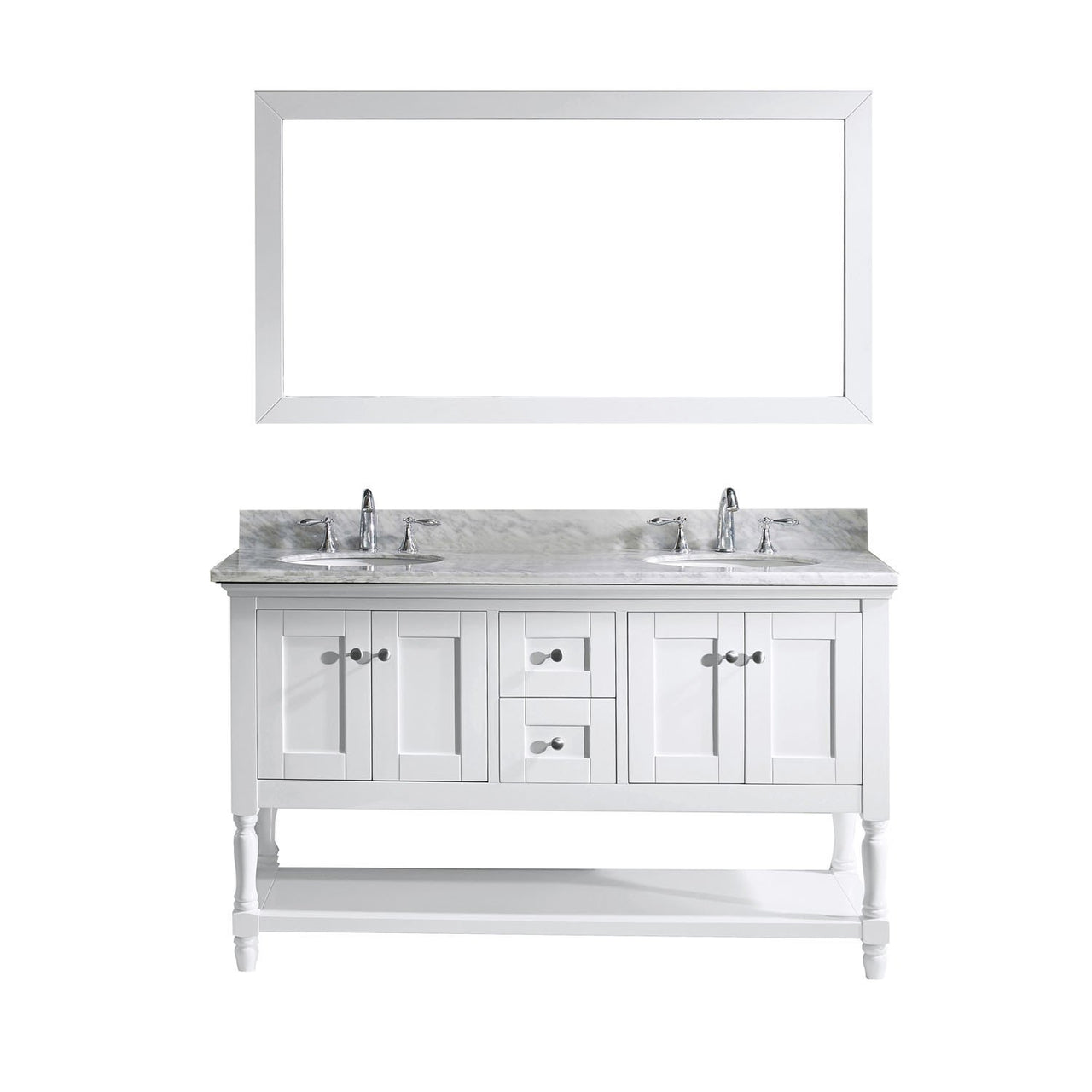 Virtu USA Julianna 60" Double Round Sink White Top Vanity in White with Mirror Vanity Virtu USA 