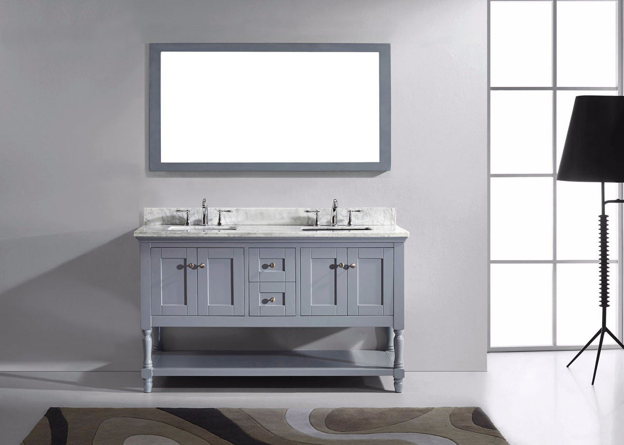 Virtu USA Julianna 60" Double Square Sink Grey Top Vanity in Grey with Mirror Vanity Virtu USA 